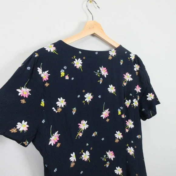 GAP Women's Navy Floral Print Button Front Midi Dress Size 12 - Picture 10 of 13